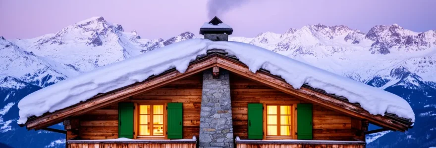 Façade illuminée d'un chalet de prestige à Courchevel 1850 sous la neige fraîche